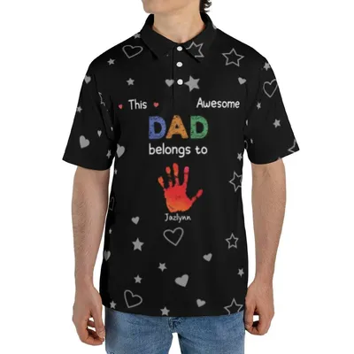 Awesome Dad Polo, Handprint Art, Father'S Day Gift From Kids, Black Polo Shirt