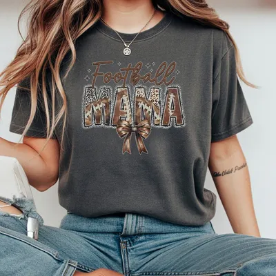 Football Mama T-Shirt Coquette Football Bow T-Shirt Cute Football Mom T-Shirt Game Day Graphic T-Shirt Football Season T-Shirt