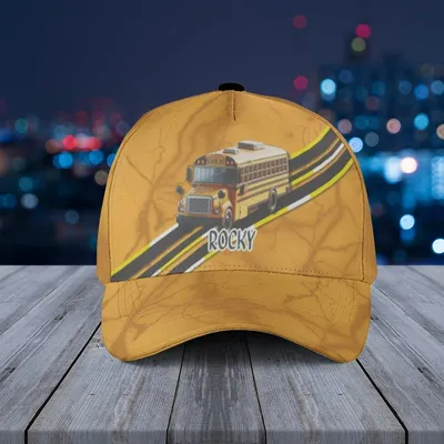 Baseball Cap Rocky School Bus With Orange Marble Road And Craft Panel Design Baseball Cap