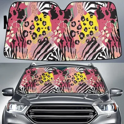 Zebra And Leopard Skin Collection Texture Orange Car Sun Shades Cover Auto Windshield PrintSyde