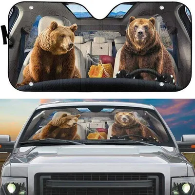 Bear CAR All Over Printed 3D Sun Shade, Cute Auto Sunshade Covers