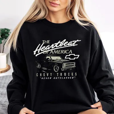 Chevy Trucks Never Outclassed Heartbeat Of America Vintage Graphic Sweatshirt, Cotton Casual Shortsleeve, Menswear, Top