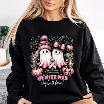 In October We Wear Pink Say Boo To Cancer Sweatshirt Sweatshirt Breast Cancer Squad Sweatshirt Cancer Awareness Sweatshirt