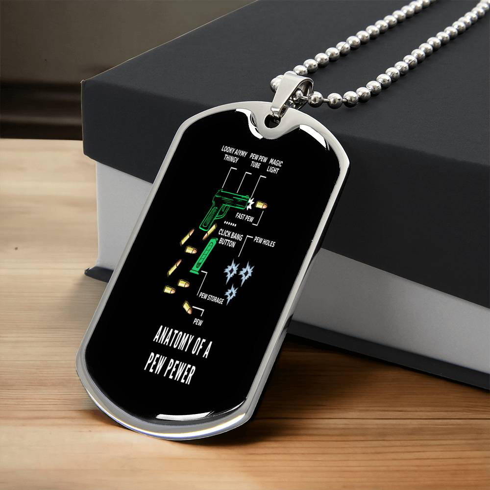 Anatomy Of A Pew Pewer Gun Necklace - Army Tag Necklace, Dog Tag
