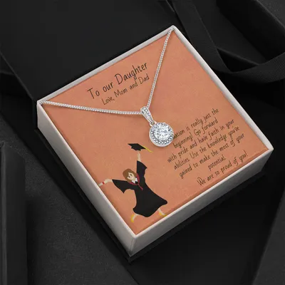 Graduation - Happy Graduation To Our Daughter -  Graduation Gift Necklace For Girls - Graduate Gift Jewelry -  College - High School - Elementary School - Senior Graduation - Love Knot Necklace - Graduation Gift For Daughter - Graduation Necklace