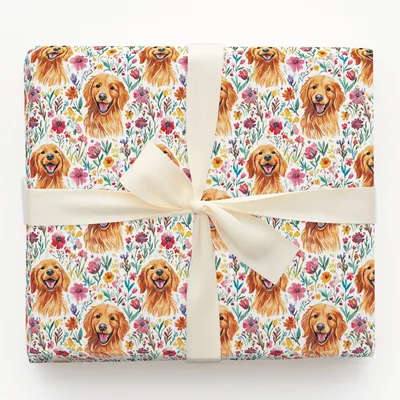 Garden with the Red Goldens - Gift Wrap for Christmas, Holidays Wrapping Paper, Christmas Wrapping Paper