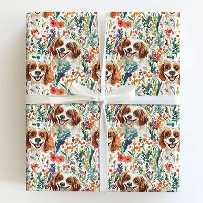 Garden with the Cavalier King Charles - Gift Wrap for Christmas, Holidays Wrapping Paper, Christmas Wrapping Paper