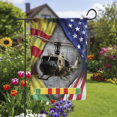 Vertical Garden - Huey Helicopter Vietnam Veteran Lest We Forget Flag Vertical Garden Flag