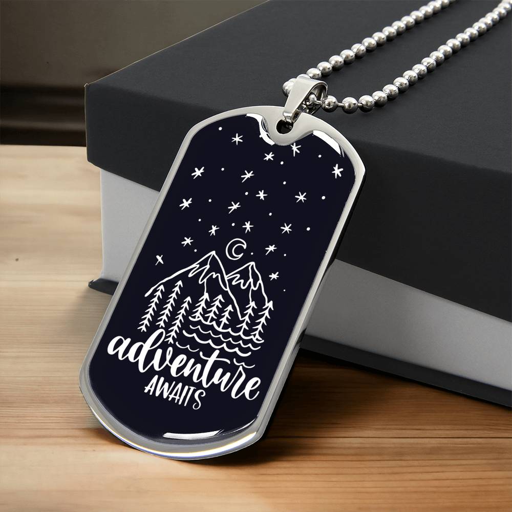 Adventure Necklace Wanderlust Jewelry Gift For Travel Buddy - Army Tag Necklace, Dog Tag