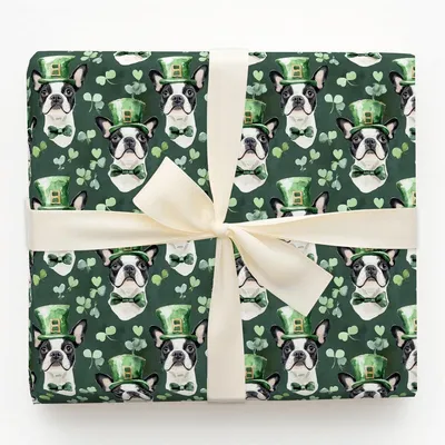 Leprechaun Boston Terrier - Gift Wrap for Christmas, Holidays Wrapping Paper, Christmas Wrapping Paper