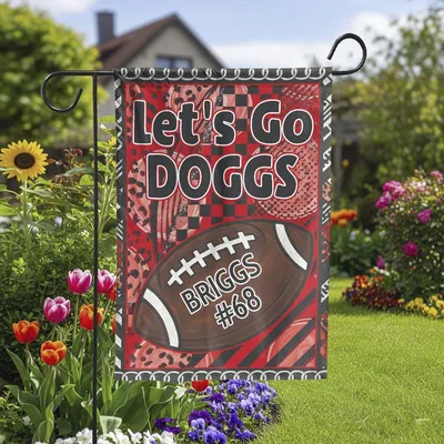 Custom Football Garden Flag , Let’S Go Doggs! Support Your Player Vertical Garden Flag