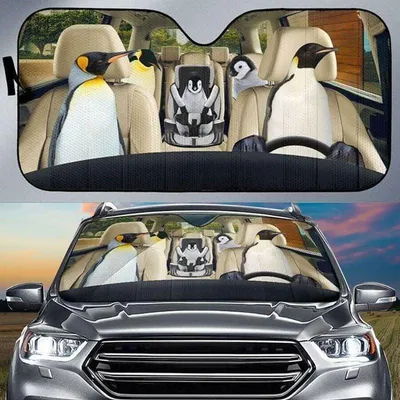 Penguins Car All Over Printed 3D Sun Shade, Animal Car Sunshade Covers