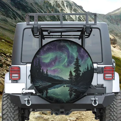Northern Lights Spare Tire Cover, Aurora Borealis Tire Cover, Unique Spare Tire Covers Backup Camera Hole, Northern Lights Car Accessories Spare Tire Cover