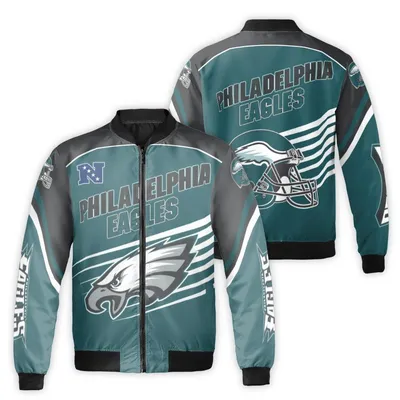 Bomber Jacket,Philadelphia Eagles Nfl Fan Gear,Football Sportswear,Teal Black Bomber Jacket