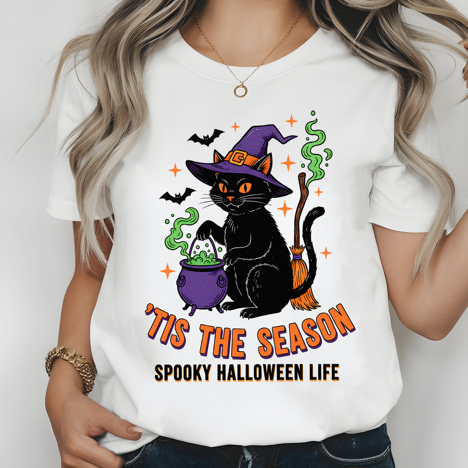 Spooky Season Black Cat T-Shirt – ’Tis the Season Halloween Tee
