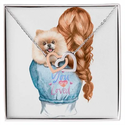 Dog Mom Pom Pomeranian Lovers Two Interlocking Hearts Gift Necklace Interlocking Hearts Necklace