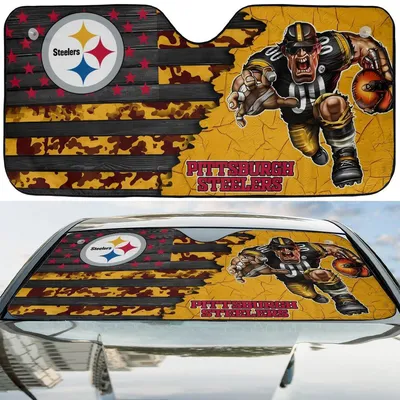 Pittsburgh Steelers Car Sun Shade, Running Football Player, Camo Flag Design, Nfl Gear, Yellow And Black Windshield Visor Car Sunshade
