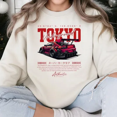 Tokyo Underground Sweatshirt Black Jdm Car Graphic Sweatshirt Japanese Drift Racing Style Top Streetwear Outfit Unisex Casual Shir