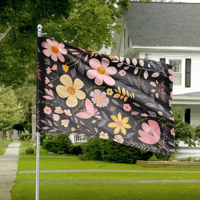 Floral Freedom Expression Horizontal House Flag , Colorful Pastel Flowers Artistic Pattern Inspirational Decorative Outdoor Banner Horizontal House Flag
