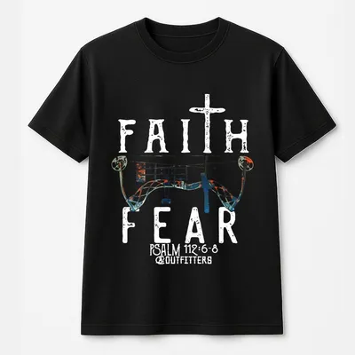 Religious Faith T-Shirt – Psalm 112 6 8 Archery Bow – Christian Hunting Graphic – Faith Over Fear Outdoors T-Shirt – Unisex Fall Winter