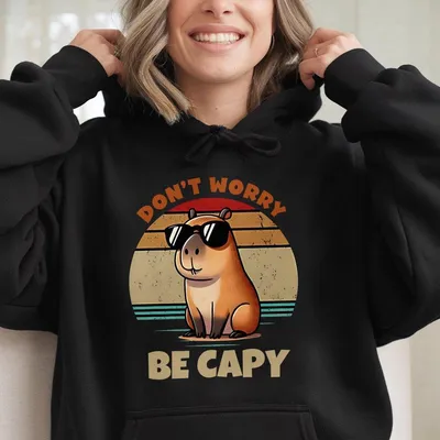 Men'S Casual Round Neck Hoodie With Capybara Print Polyester Knit Hoodie For Outdoor Sports