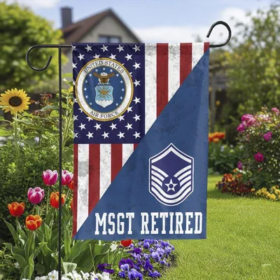 Us Air Force Msgt Retired House Flag Garden Flag, Patriotic Military Veteran Flag, Gift For Retired Airmen And Military Families Vertical Garden Flag