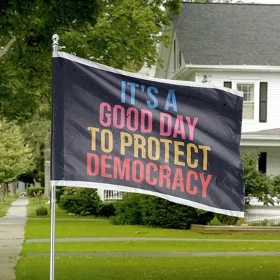 Protect Democracy American House Flag, Colorful Civic Message For Patriotic Homes Horizontal House Flag