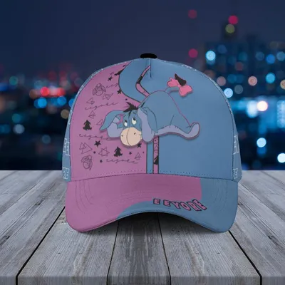 Eeyore Baseball Cap – Sad Donkey Design, Pink & Blue Star Pattern, Winnie The Pooh Inspired Hat Baseball Cap