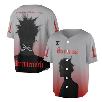 G-Dragon 2025 World Tour üBermensch Baseball Jersey, Red Gray Gradient Baseball Jersey, Kpop Concert Outfit, Unisex Jersey