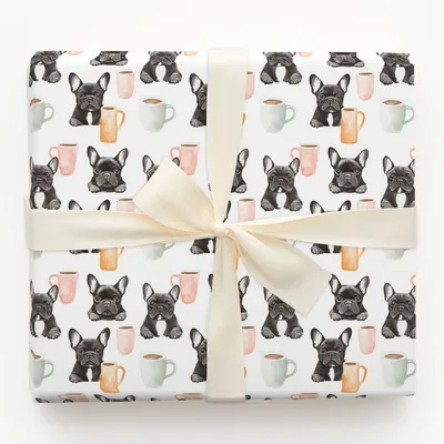 Coffee Day with the Black Frenchie - Gift Wrap for Christmas, Holidays Wrapping Paper, Christmas Wrapping Paper