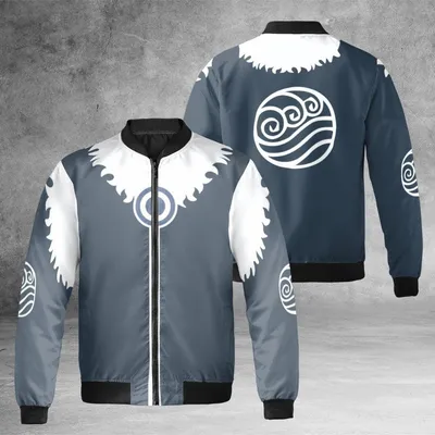 Avatar Water Tribe Bomber Jacket, Waterbending Symbol, Atlakorra Merch, Minimalist Navy & White Fan Gear Bomber Jacket