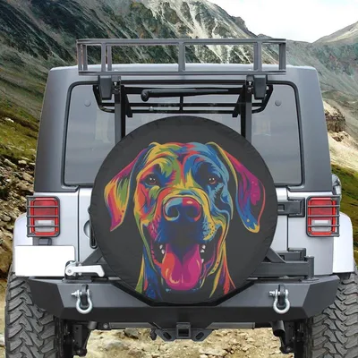 Great Dane Funny Art Spare Tire Cover, Colorful Dog Lover Design, Unique Animal Car Accessory With Backup Camera Hole Spare Tire Cover