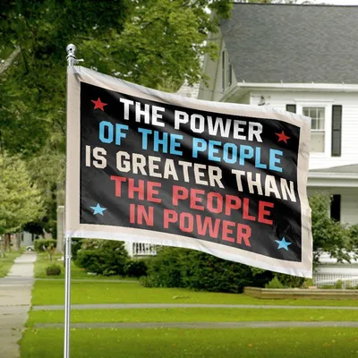 People Power House Flag, Pro-Democracy Slogan Banner, Bold Red White Blue Stars And Stripes Style Horizontal House Flag
