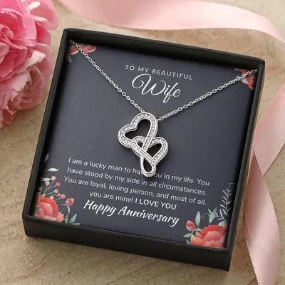To My Beautiful Wife Double Heart Necklace Double Hearts Necklace