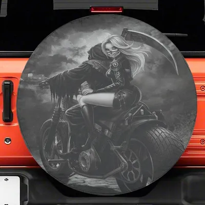 Couple Skull Spare Tire Cover, Romantic Gothic Design For Biker Lovers, Waterproof Durable Vinyl, Universal Fit For Suv Truck Rv Camper Spare Tire Cover