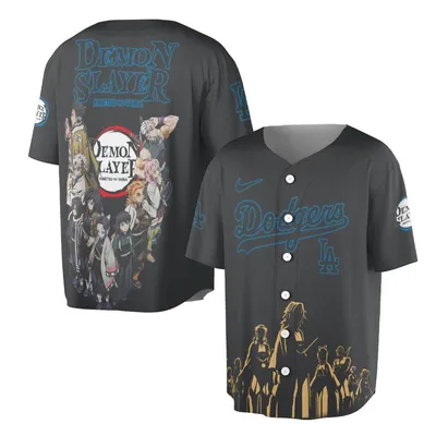 Demon Slayer Baseball Jersey, Kimetsu No Yaiba Anime Baseball Jersey, La Dodgers Crossover Top, Japanese Streetwear Fashion