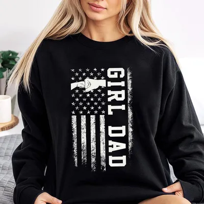 Father Daughter Bond Graphic Sweatshirt, Symbolic Flag & Fist Bump, Funny Men'S Sweatshirt For Father'S Day, Best Dad Ever, Trendy Gift For Girl Dad