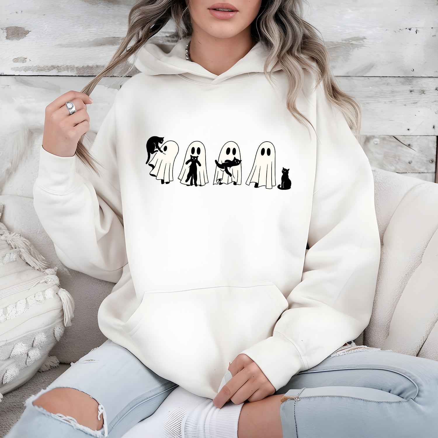 Halloween Ghost & Cat Hoodie β Cute Spooky Season Hoodie