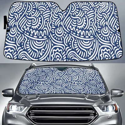 Blue White Bohomian Aztec Pattern Car Sun Shades Cover Auto Windshield PrintSyde