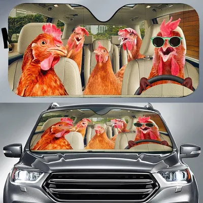 Chickens Driving Sunglasses All Over Printed 3D Sun Shade For Auto, Farm Lover Car Sunshade
