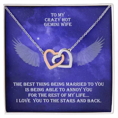 Hot Gemini Wife Interlocked Hearts Necklace With Personal Message Card And Jewelry Box. Interlocking Hearts Necklace