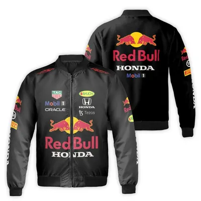 Bomber Jacket,Red Bull Honda F1 Racing,Mobil 1 Oracle Sponsor,Motorsport Fan Bomber Jacket