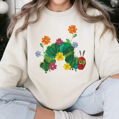 Cute Caterpillar Floral Sweatshirt – Colorful Book-Inspired Graphic Sweatshirt, Perfect For Teachers & Book Lovers, Eat The Rich Sweatshirt