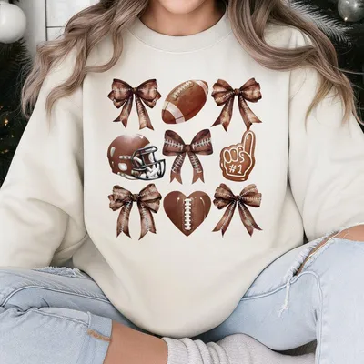 Coquette Football Bow Sweatshirt, Girls Football Sweatshirt, Football Season Sweatshirt, Fall Football Season Sweatshirt, Coquette Football
