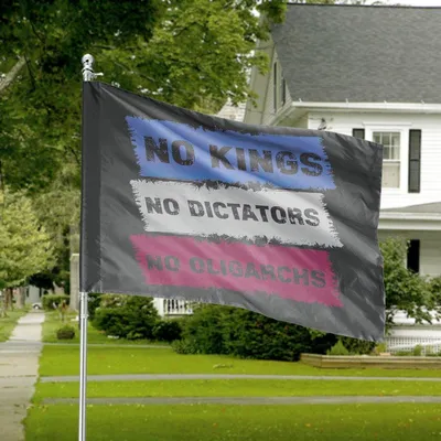 No Kings No Dictators No Oligarchs Anti Trump Pro Democracy Political Flag Horizontal House Flag