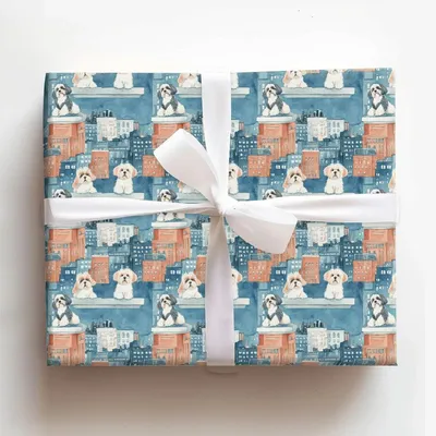 City with the Shih Tzu - Gift Wrap for Christmas, Holidays Wrapping Paper, Christmas Wrapping Paper