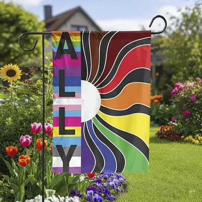 Vertical Garden - PRIDE flag, Pride month LGBTQ garden flag, LGBTQ Pride garden flag, Sunflower Ally black flag, rainbow garden flag