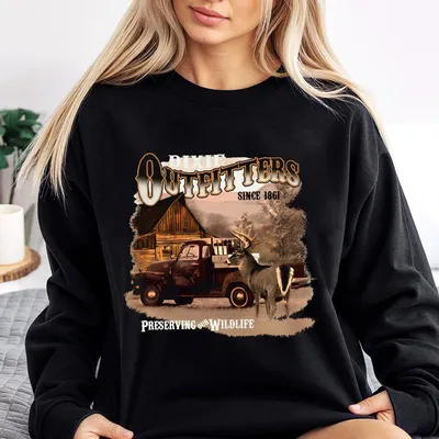 Dixie Outfitters Sweatshirt Vintage Deer Hunting Cabin,Outdoor Wildlife Preservation Graphic Sweatshirt,Country Style