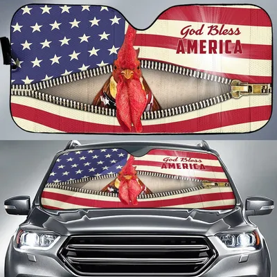 Cute Rooster Car Sunshade, God Bless America Auto Sun Shade Windshield