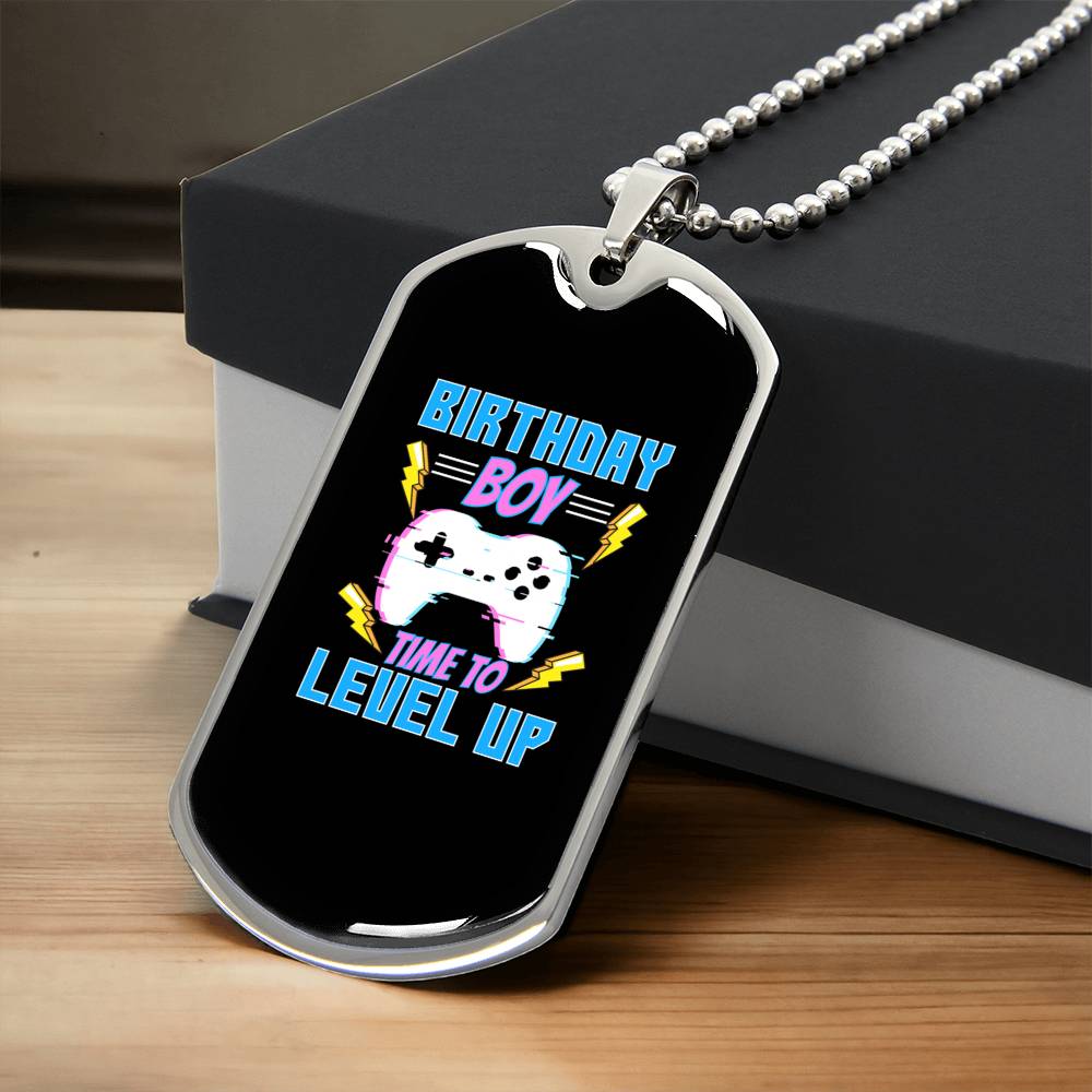 Birthday Boy Level Up Dog Tag - Army Tag Necklace, Dog Tag
